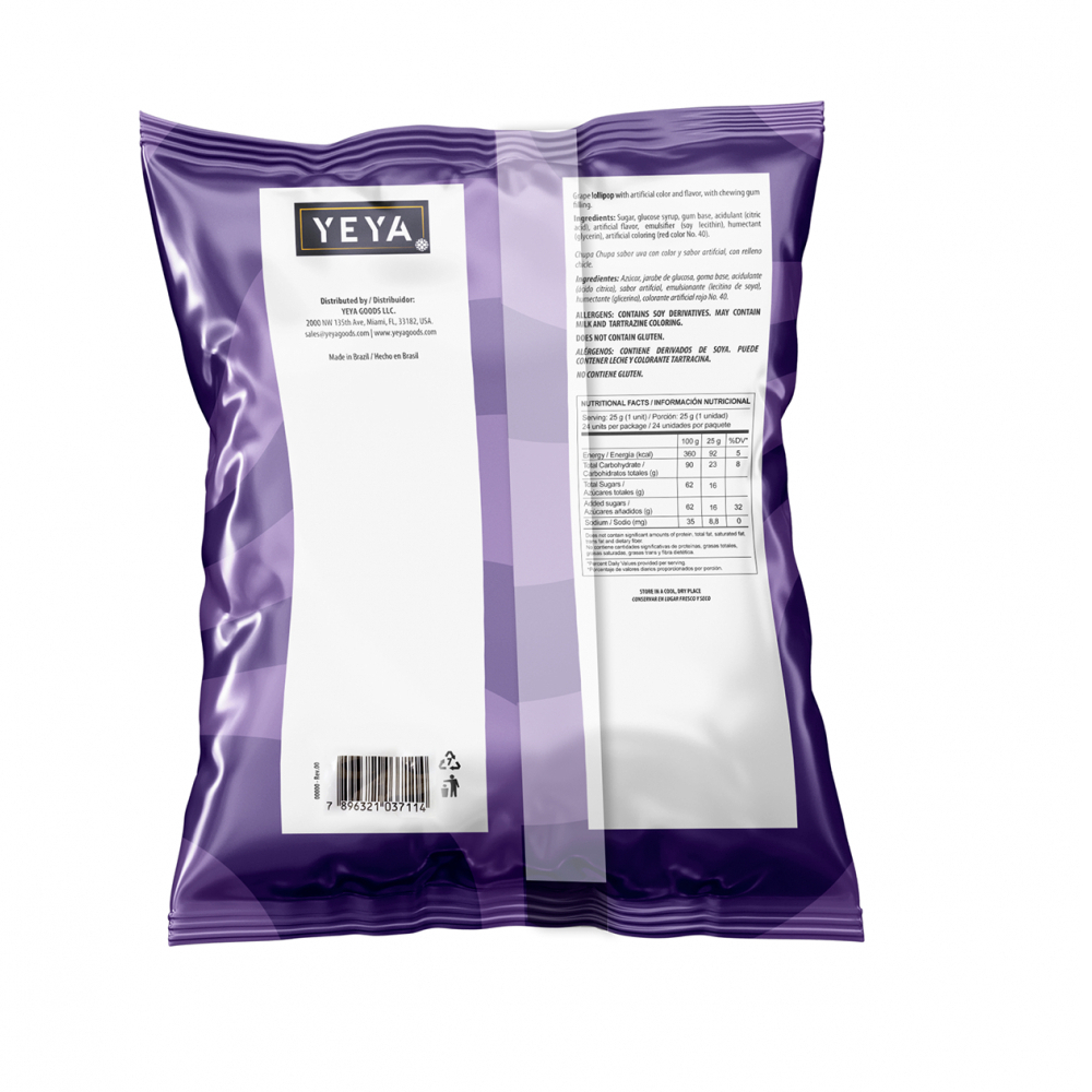 Chupa chupas con relleno de chicle sabor uva YEYA (2 x 600 g / 1.32 lb) - Miniatura 2