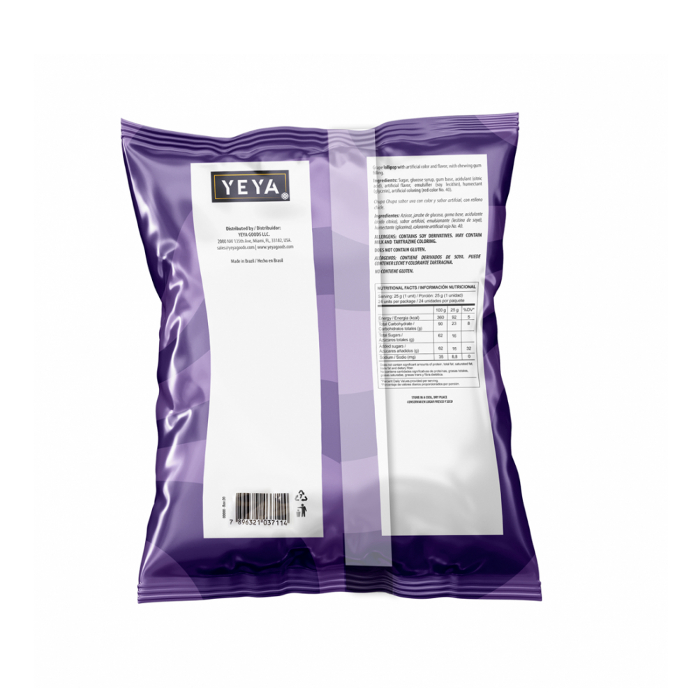 Chupa chupas con relleno de chicle sabor uva YEYA (3 x 600 g / 1.32 lb) - Miniatura 2