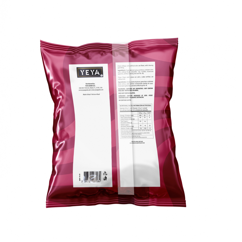 Chupa chupas con relleno de chicle sabor cereza YEYA (5 x 600 g / 1.32 lb) - Miniatura 2