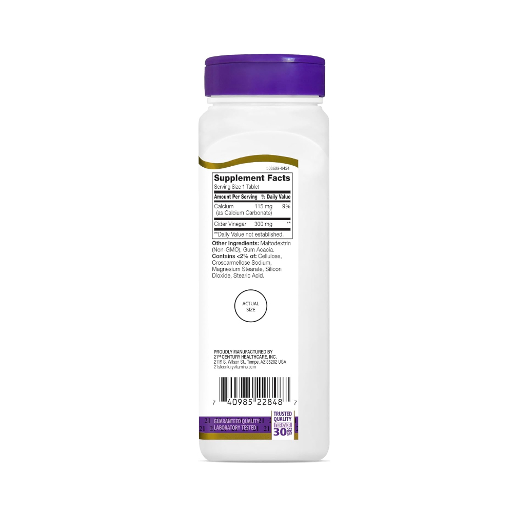 Suplemento dietético con vinagre de manzana 300 mg 21st Century (250 tabletas) - Miniatura 2