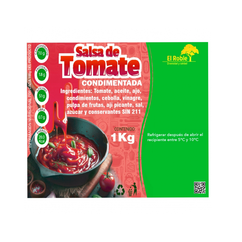 Salsa de tomate condimentada El Roble (1 kg / 2.2 lb) - Miniatura 3