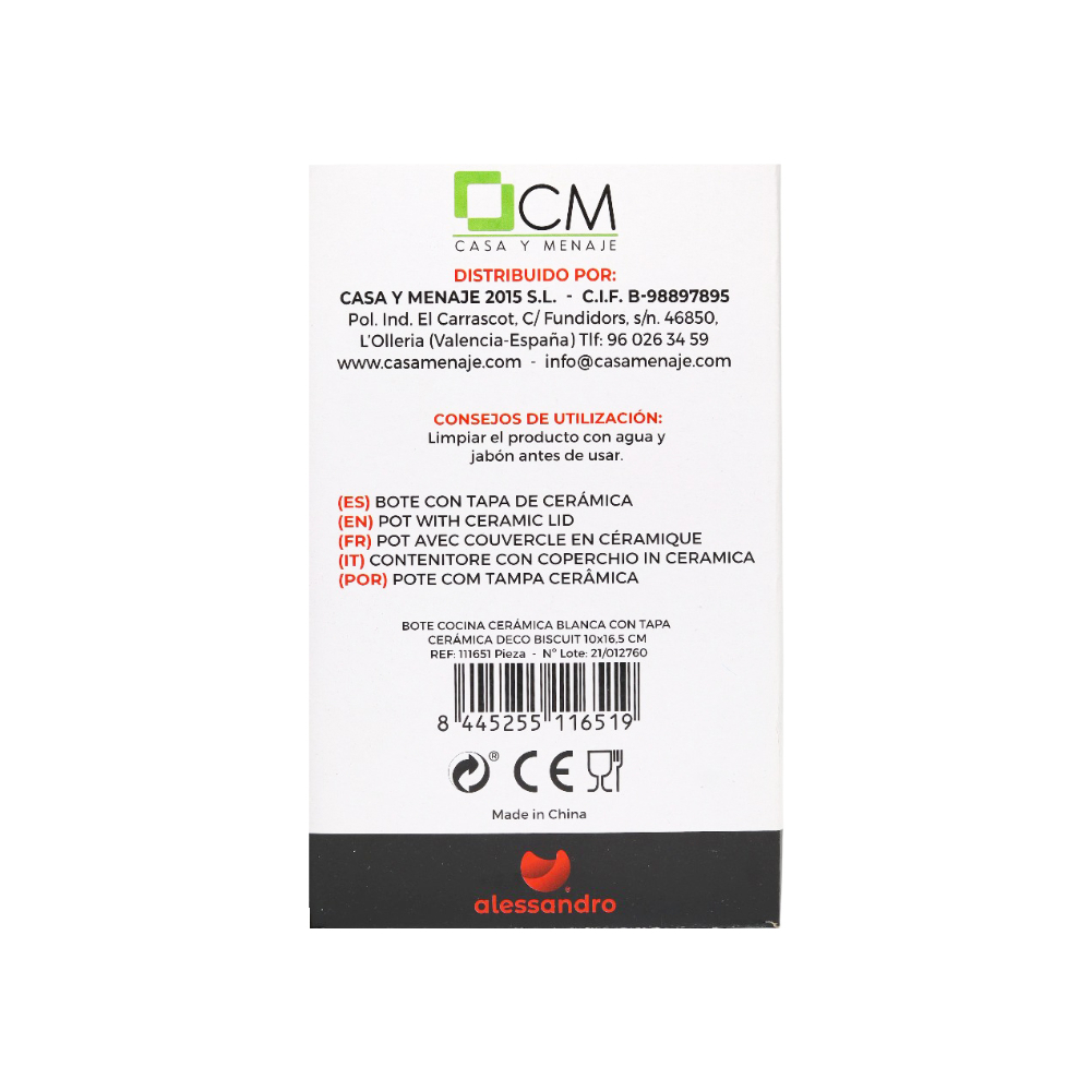Bote de cocina con tapa cerámica blanca decoración Biscuit Alessandro - Miniatura 4