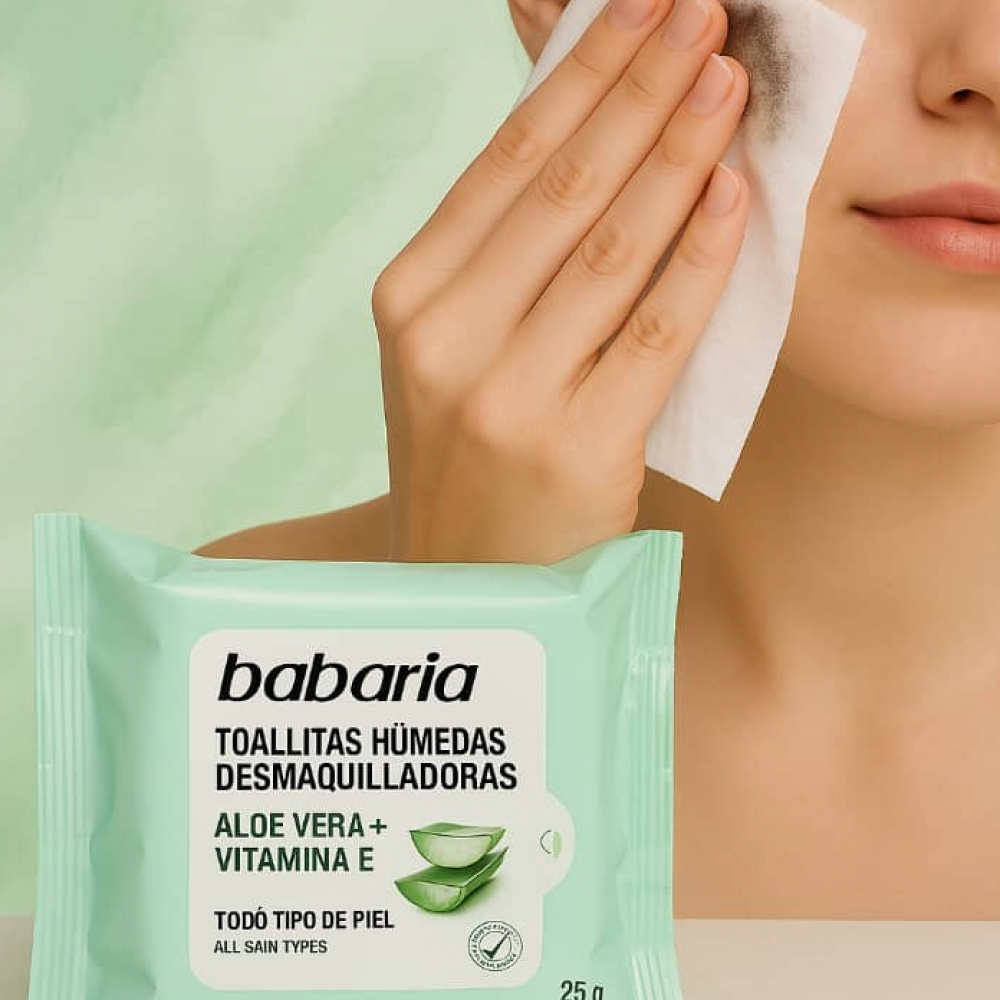 Toallitas húmedas desmaquilladoras aloe+vit E Babaria (25 U) - Miniatura 4