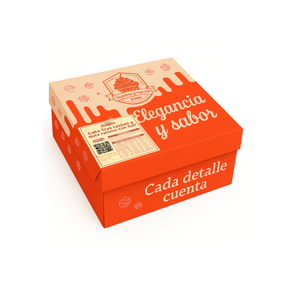 Cake tres leches y nata relleno con flan Kaona (10 personas) - Miniatura 4