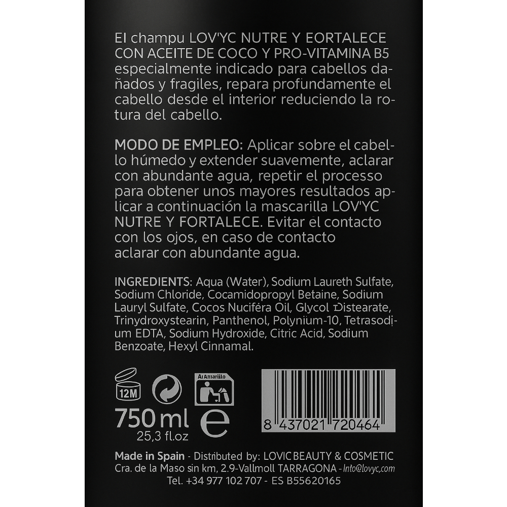 Champú profesional de aceite de coco y pro-vitamina B5 Lov'yc (750 ml) - Miniatura 3