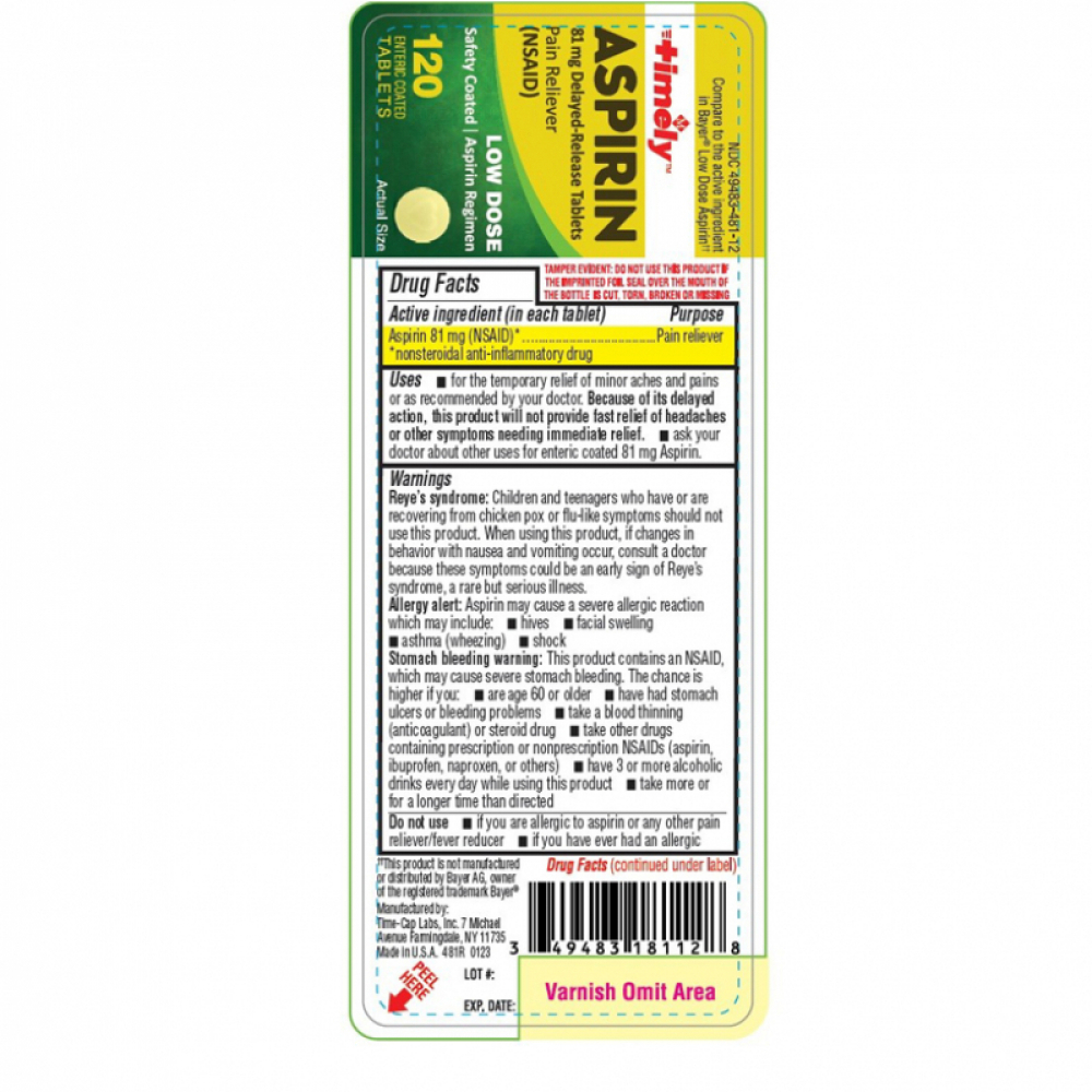 Aspirina. Ácido acetilsalicílico de liberación prolongada 81 mg Timely (120 tabletas) - Miniatura 3