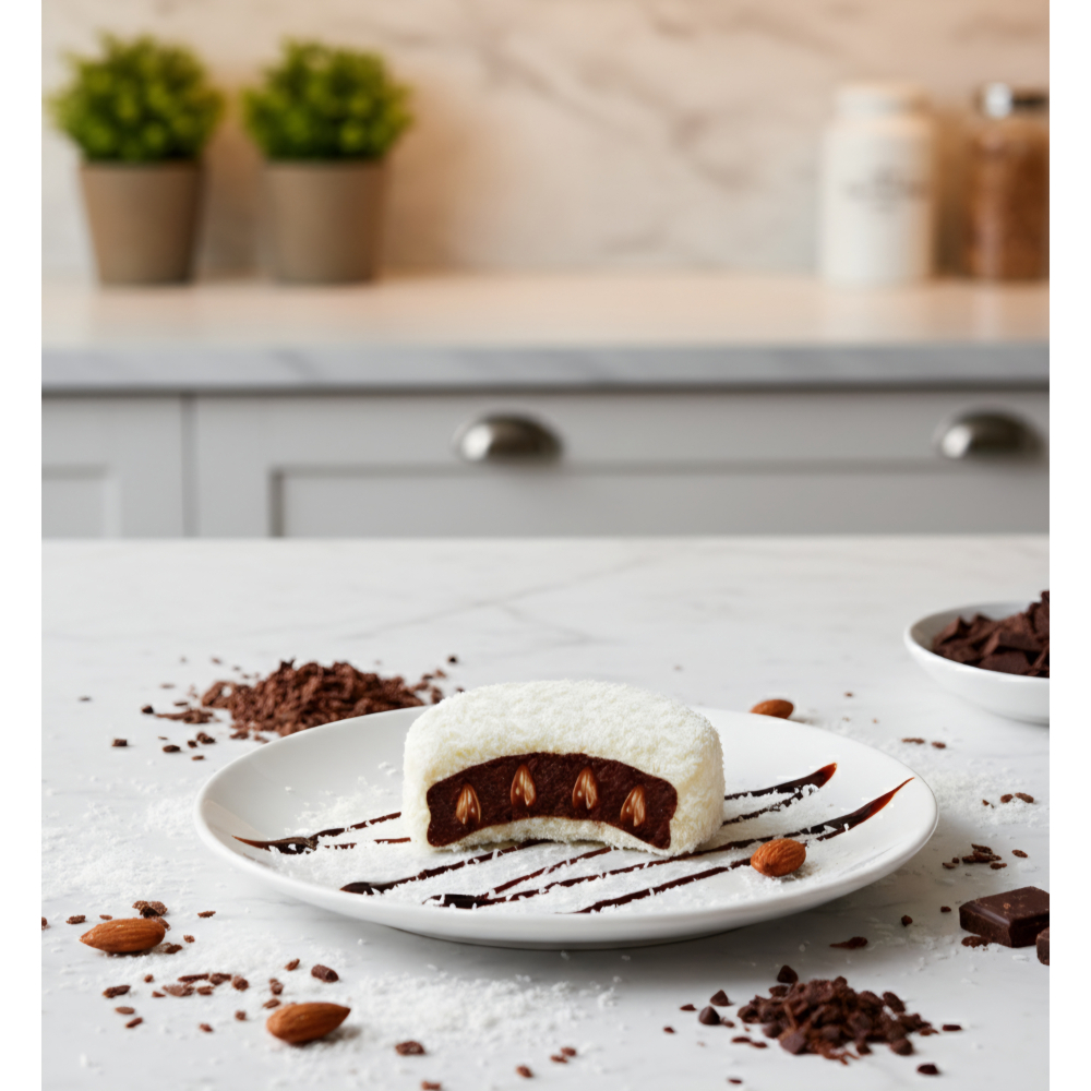 Tarta de chocolate rellena de chocolate con cobertura de chocolate blanco y coco Manela (50 g / 1.76 oz) - Miniatura 4