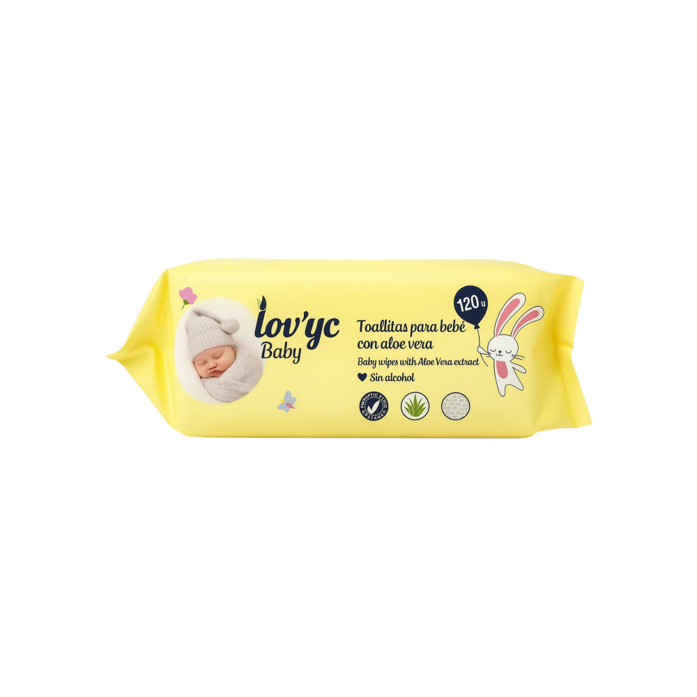 Toallitas húmedas para bebés con aloe vera Lov'yc Baby (120 U) - Miniatura 2