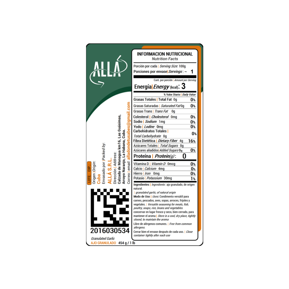 Ajo granulado ALLÁ (454 g / 1 lb) - Miniatura 2