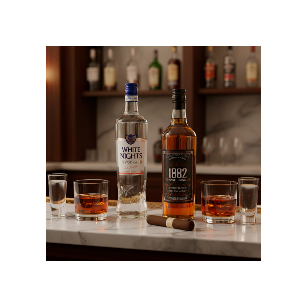 Vodka 37.5 % vol White Nights (1 L) + Whisky 40 % vol selección premium 1882 (1 L) - Miniatura 3