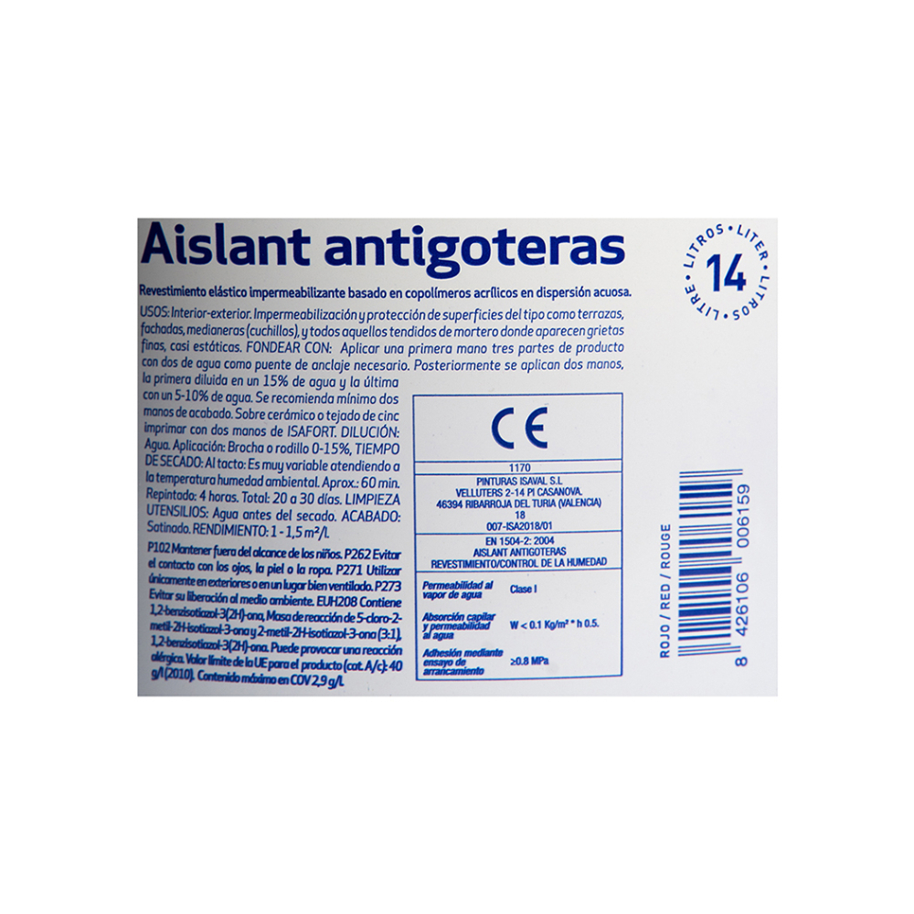 Pintura elástica impermeabilizante color rojo aislante antigoteras Isaval (14 L) - Miniatura 4