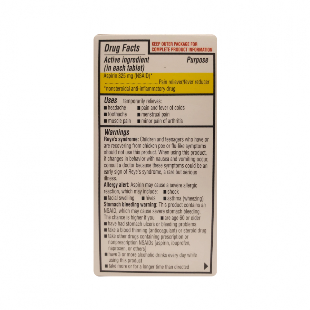 Aspirina. Ácido acetilsalicílico 325 mg Rugby (100 tabletas) - Miniatura 2