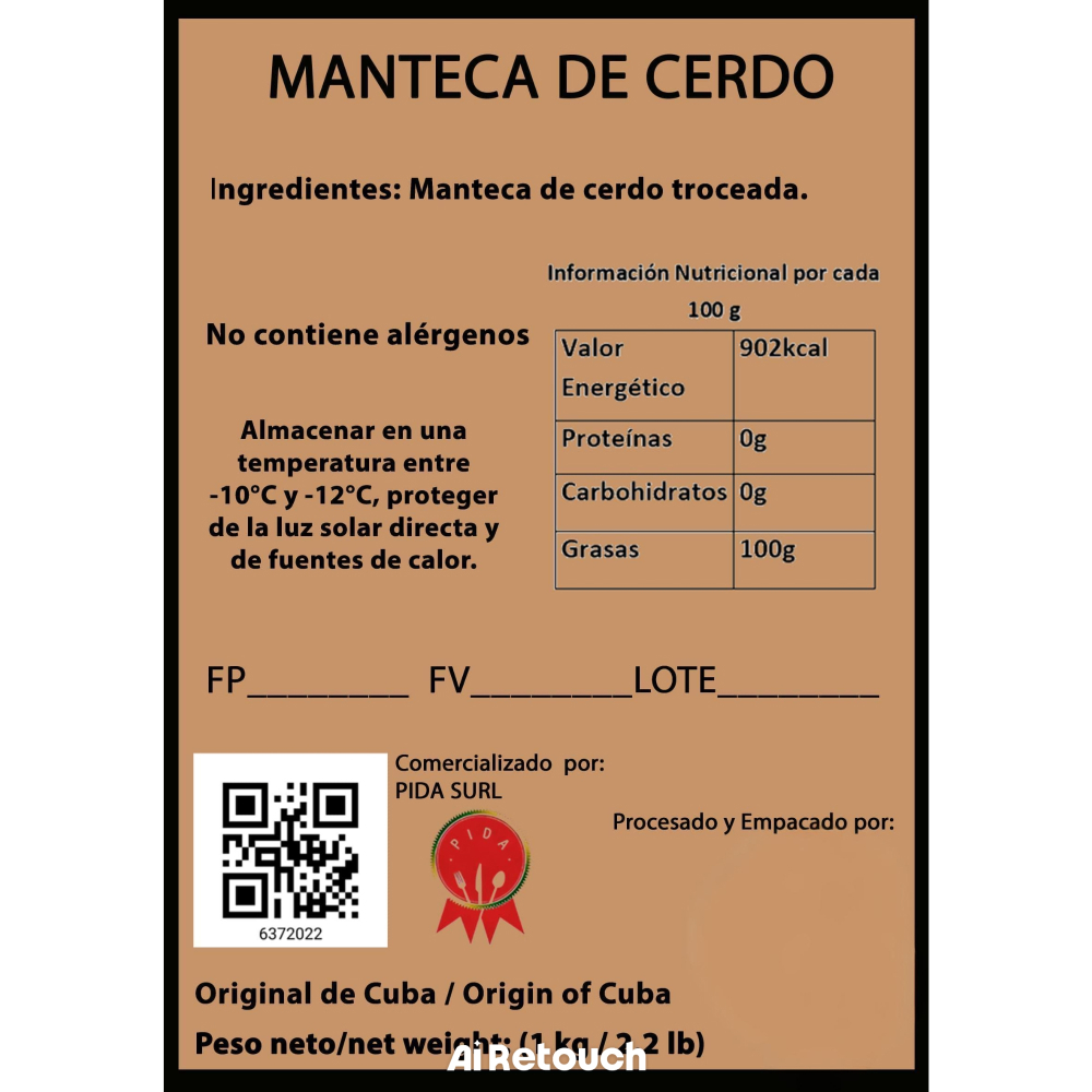 Manteca de cerdo Pida (1 kg / 2.20 lb) - Miniatura 3