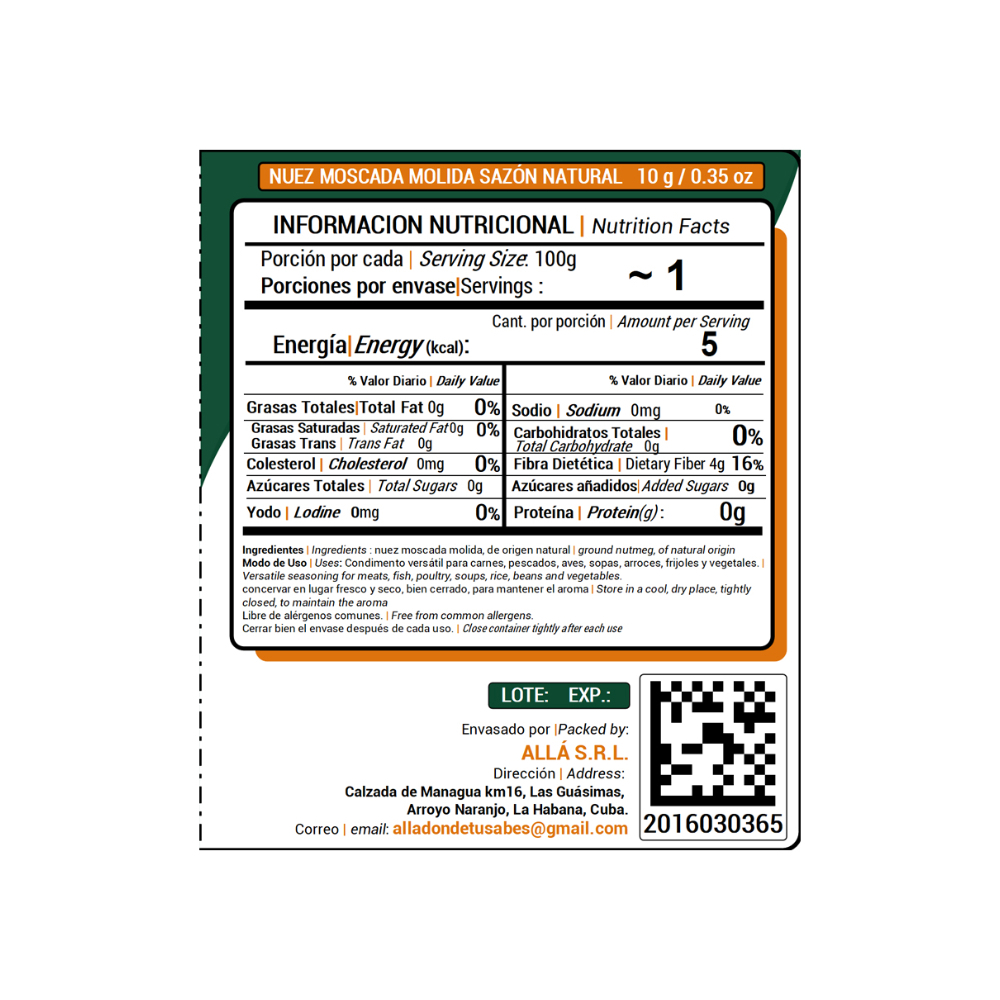 Nuez moscada molida sazón natural ALLÁ (10 g) - Miniatura 4