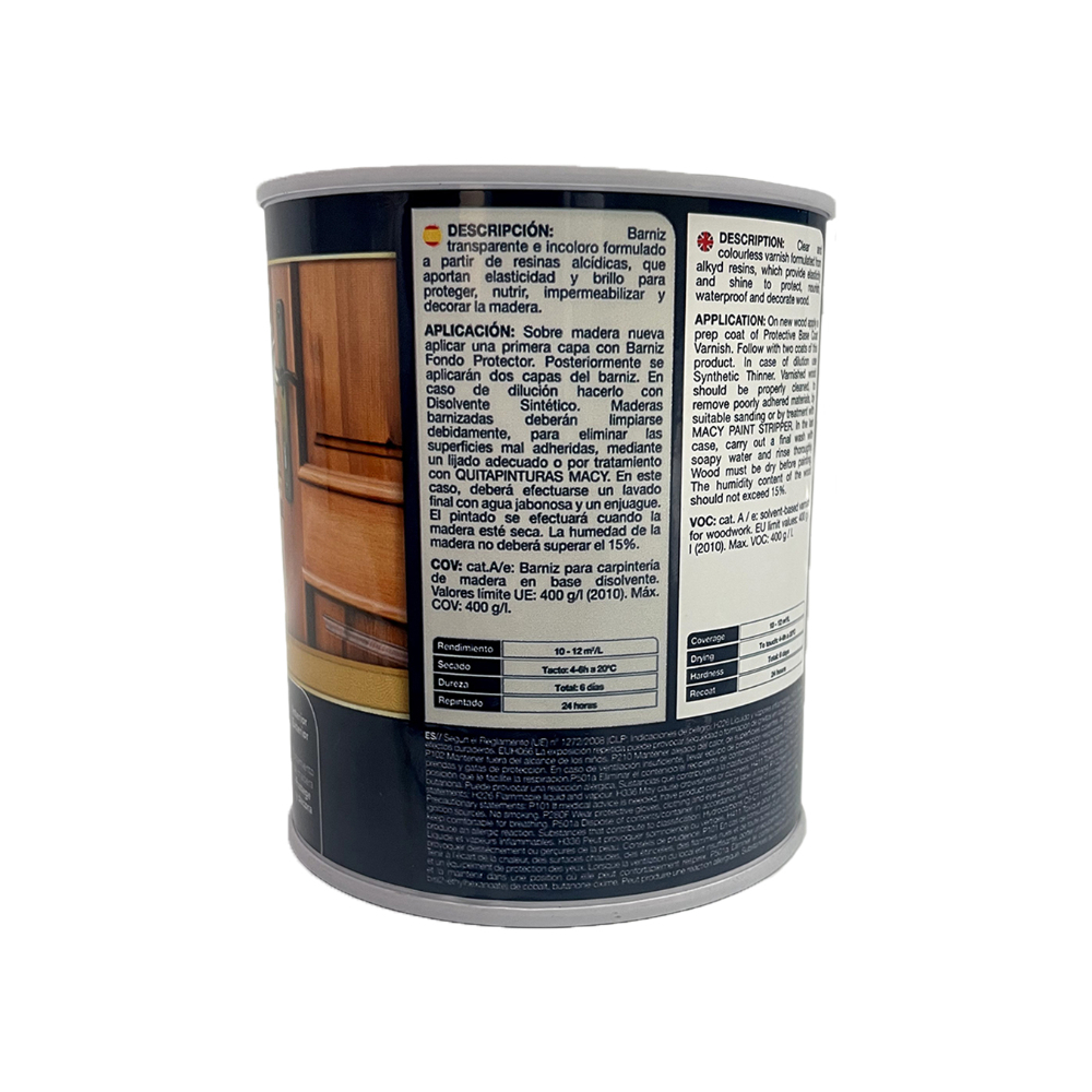 Barniz brillo profesional incoloro para maderas base disolvente Macy (750 ml) - Miniatura 3