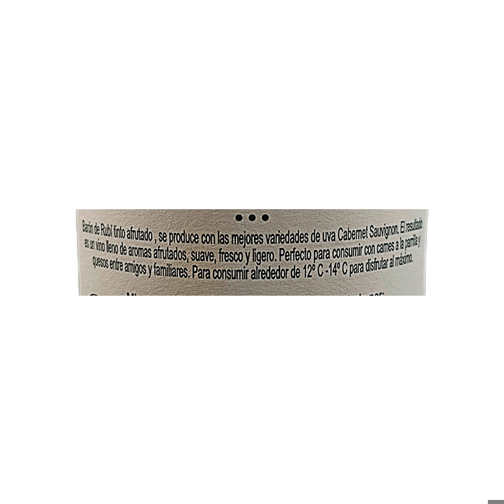 Vino tinto semidulce cabernet sauvignon Barón de Rubí (750 ml) - Miniatura 3