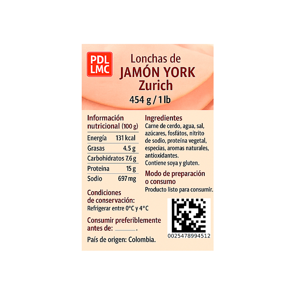 Lonchas de Jamón York Zurich (2 x 454 g / 1 lb) - Miniatura 2