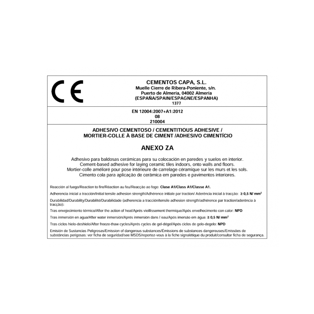 Cemento -Mortero- cola color blanco C1T Super Yu (25 kg / 55.11 lb) - Miniatura 3