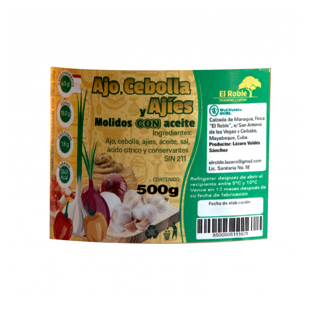 Ajo, cebolla y ajíes molidos en aceite El Roble (500 g / 1.10 lb) - Miniatura 2