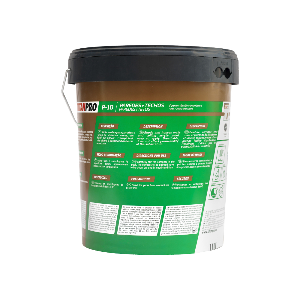 Pintura acrílica blanco mate para paredes y techos- interior Titan Pro-P-10 (15 L) - Miniatura 4