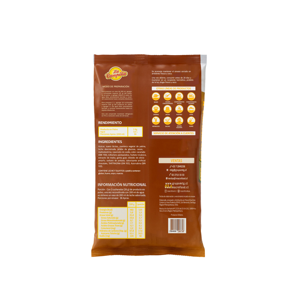 Leche sabor a chocolate Macro Food (1 kg / 2.2 lb) - Miniatura 2
