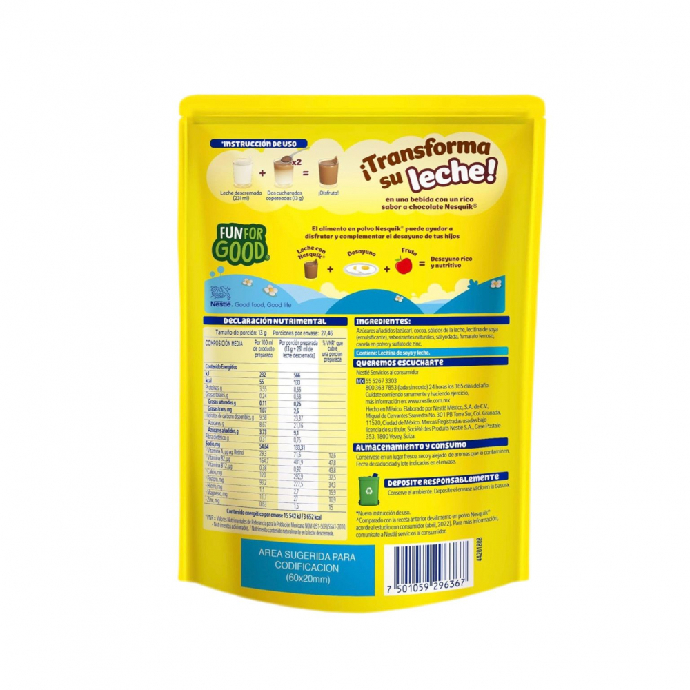 Alimento en polvo para preparar una bebida fortificada sabor a Chocolate Nesquik (357 g / 12.59 oz) - Miniatura 2