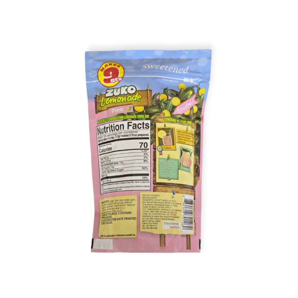 Bebida instantánea sabor limonada rosa Zuko (400 g / 14.1 oz) - Miniatura 2