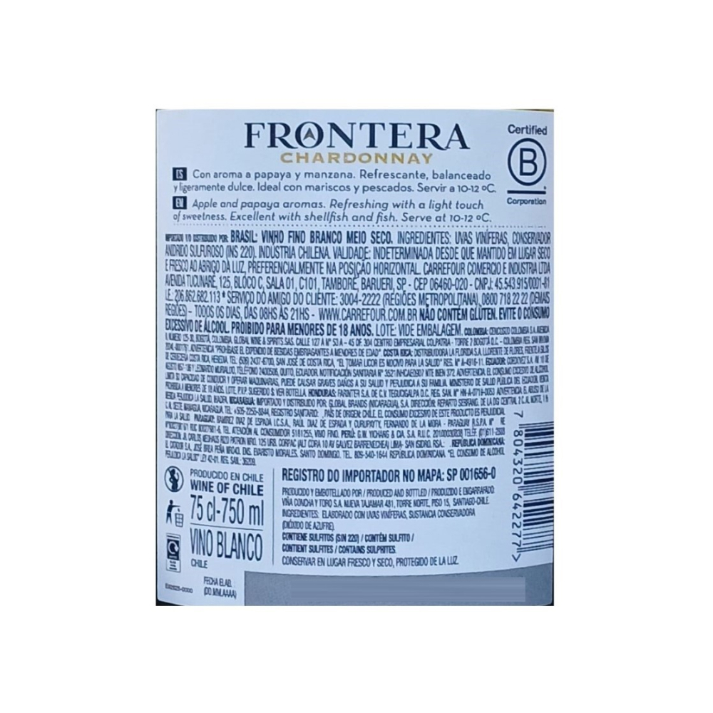 Vino blanco chardonnay Frontera (750 ml) - Miniatura 3