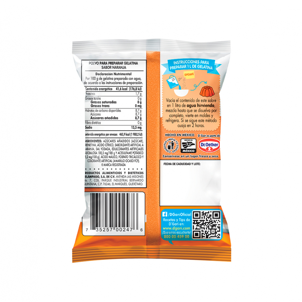 Polvo para preparar gelatina con agua sabor naranja D'Gari (120 g / 4.23 oz) - Miniatura 2