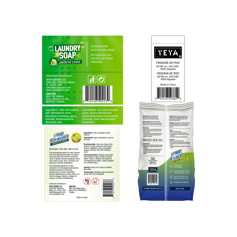Combo Hogar limpio y fresco YEYA: lavavajillas líquido (2 L) + detergente en polvo (4 x 1 kg) + jabón de lavar (4 x 250 g) + Frazada de piso (4u) - Miniatura 3