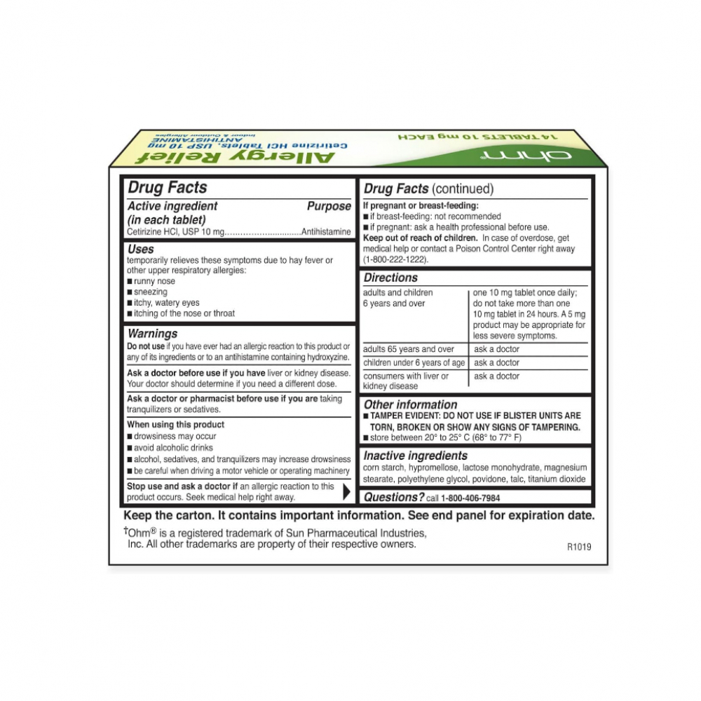 Clorhidrato de cetirizina 10 mg Ohm (14 tabletas) - Miniatura 3