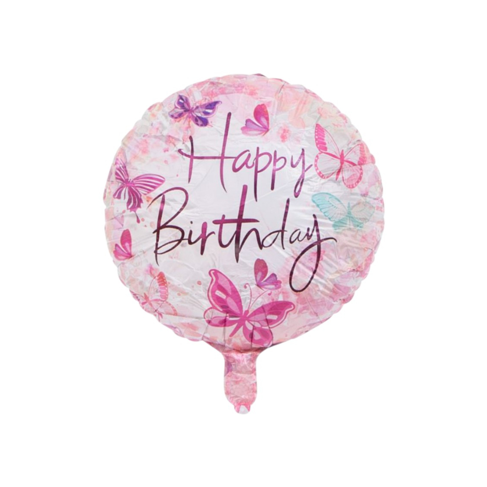 Globo con cartel de Happy birthday y diseño de mariposas Ballon (18 pulgadas) - Miniatura 2