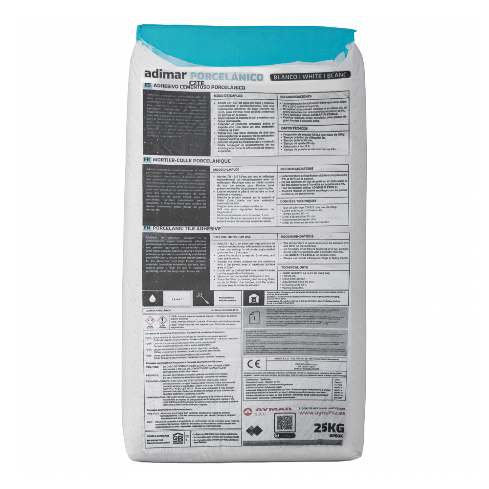 Adhesivo cementoso porcelánico blanco Adimar (25 kg / 55.11 lb) - Miniatura 3