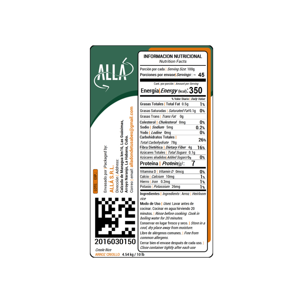 Arroz criollo ALLÁ (4.53 kg / 10 lb) - Miniatura 3