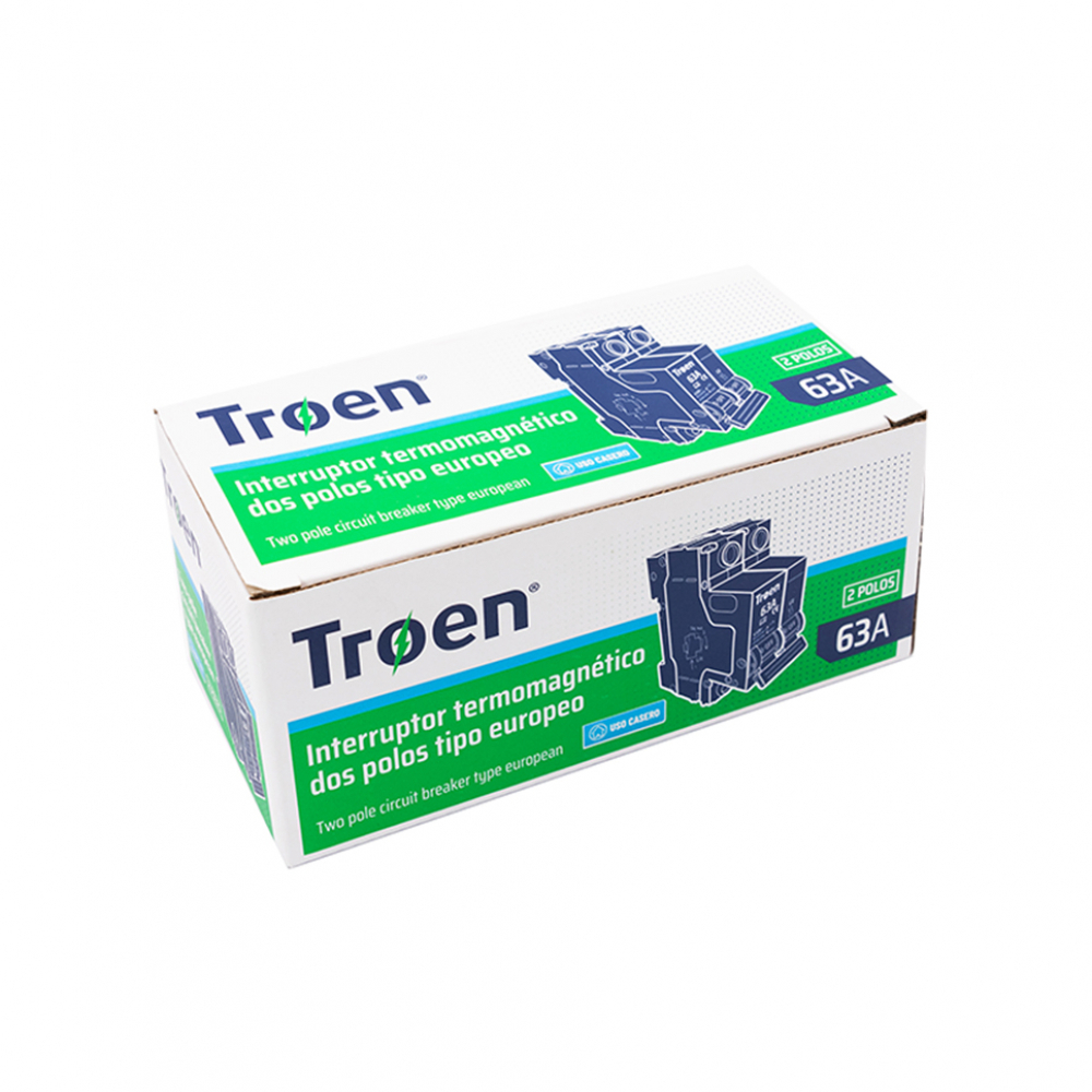 Interruptor termomagnético de 2 polos - Breaker - tipo europeo de 63 A Troen - Miniatura 4