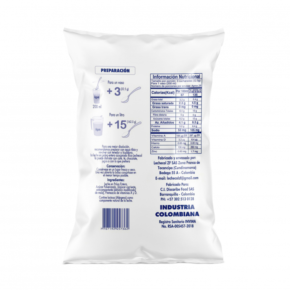 Leche en polvo entera azucarada Rica (900 g / 1.98 lb) - Miniatura 2