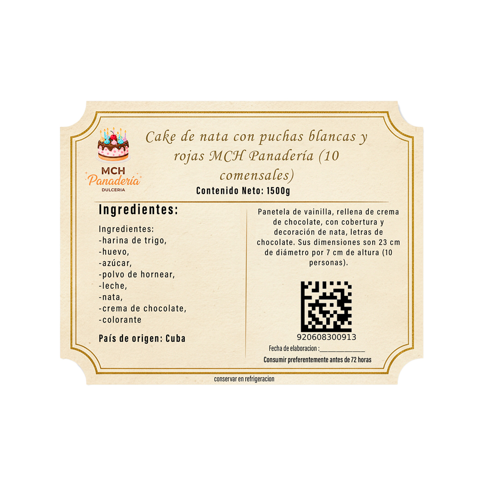 Cake de nata con puchas blancas y rojas MCH Panadería (10 comensales) - Miniatura 3