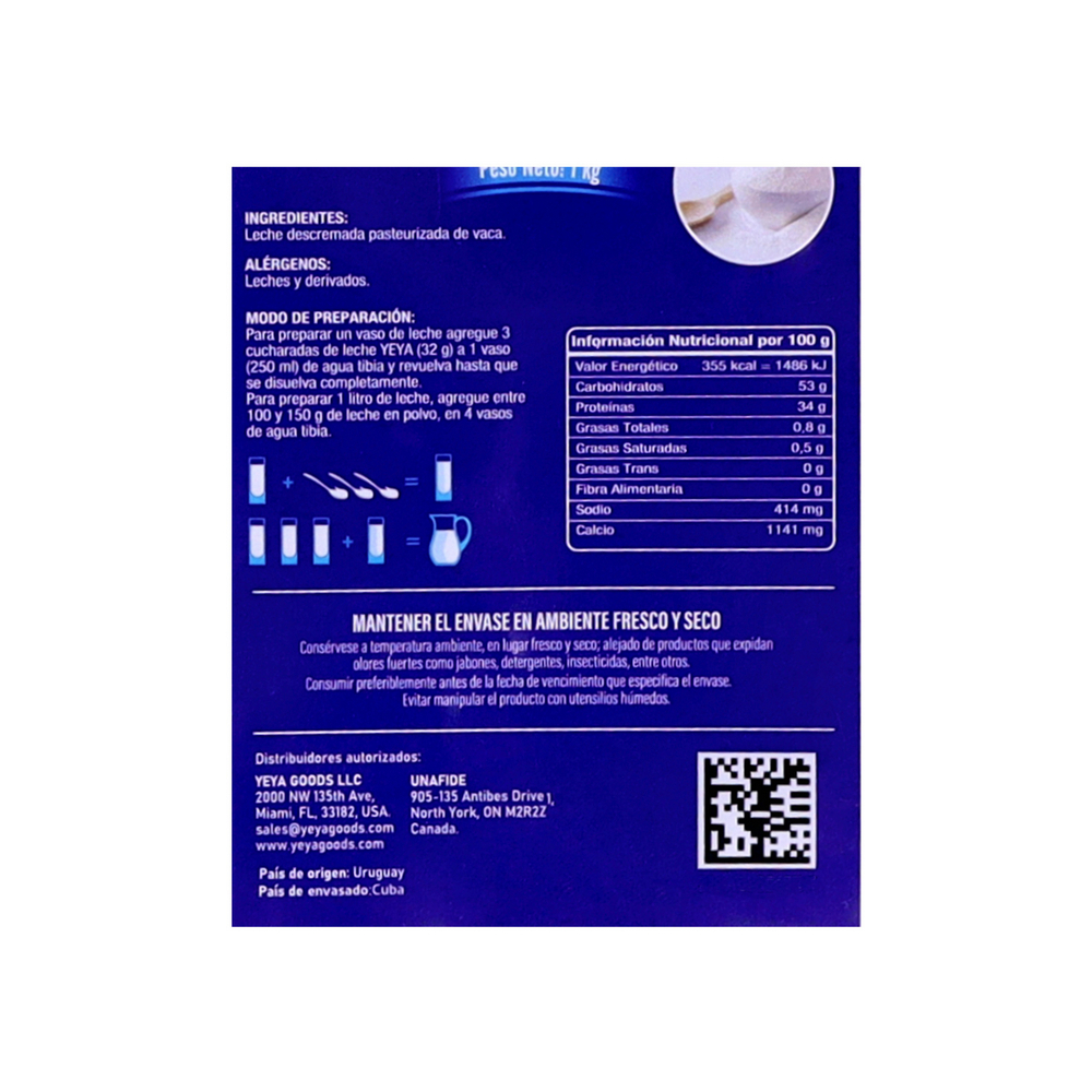 Leche en polvo descremada YEYA (500 g / 1.1 lb) - Miniatura 3