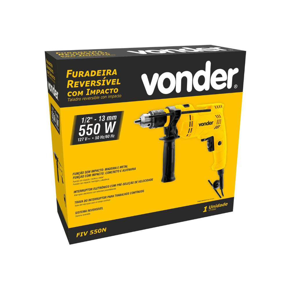 Taladro reversible 1/2'' con impacto de 127 V FIV550N Vonder - Miniatura 2
