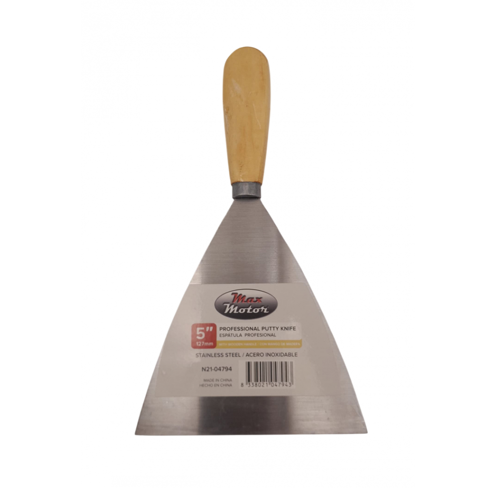 Espátula profesional 5¨ de acero inoxidable con mango de madera Max Motor - Miniatura 2