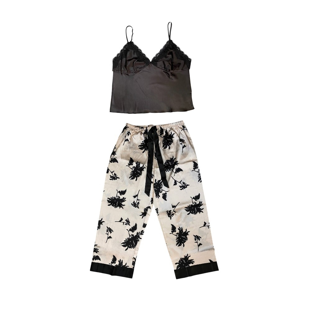 Pijama de satén con estampado floral para mujer Shein (Talla L)