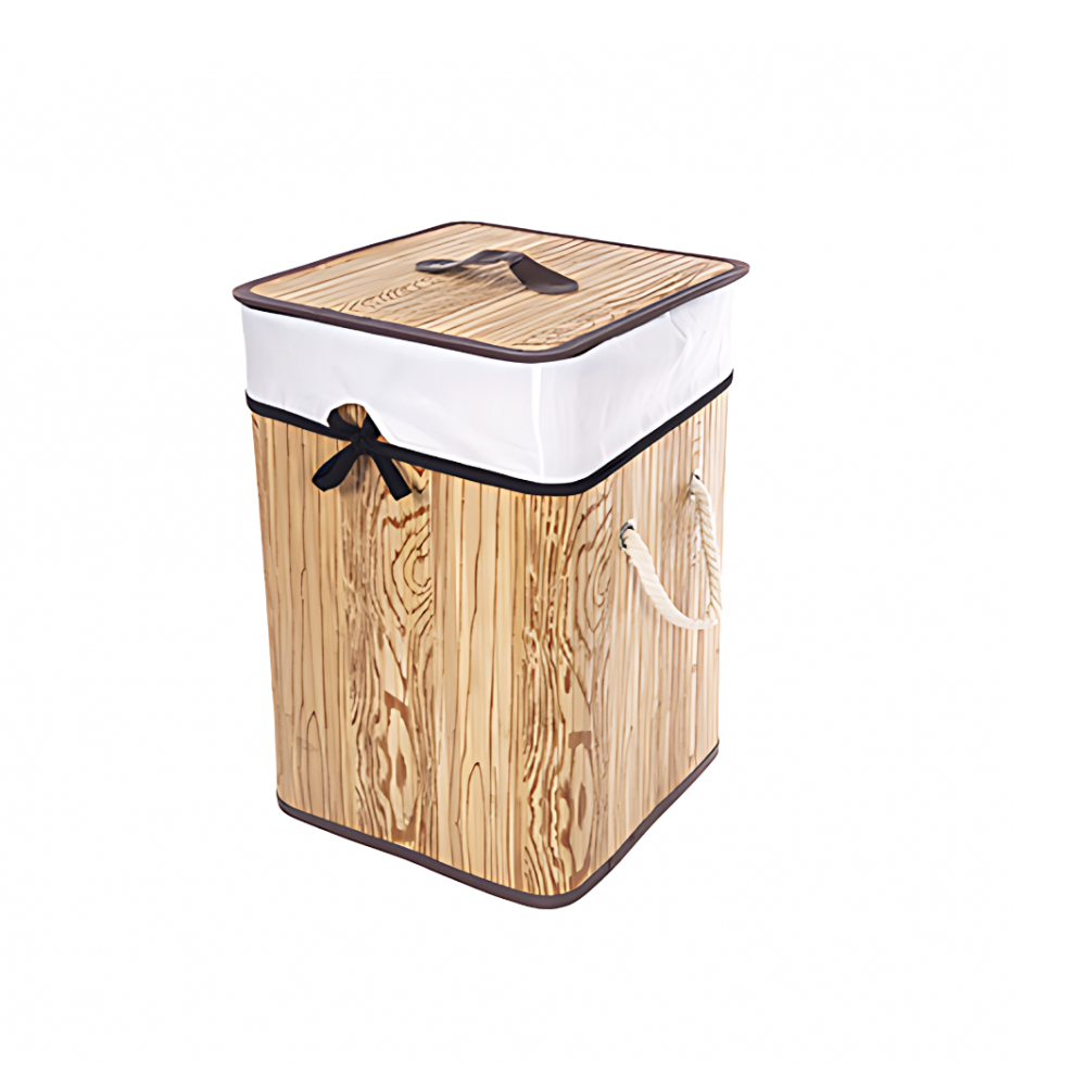 Ropero de bambú plegable cuadrado natural con lazo de 28 cm x 42 cm - Miniatura 3