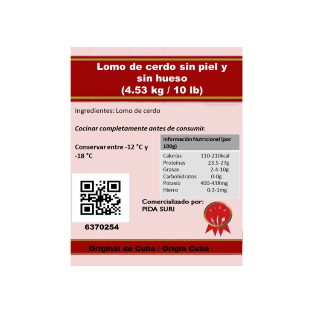 Lomo de cerdo sin piel y sin hueso Pida (4.53 kg / 10 lb) - Miniatura 3