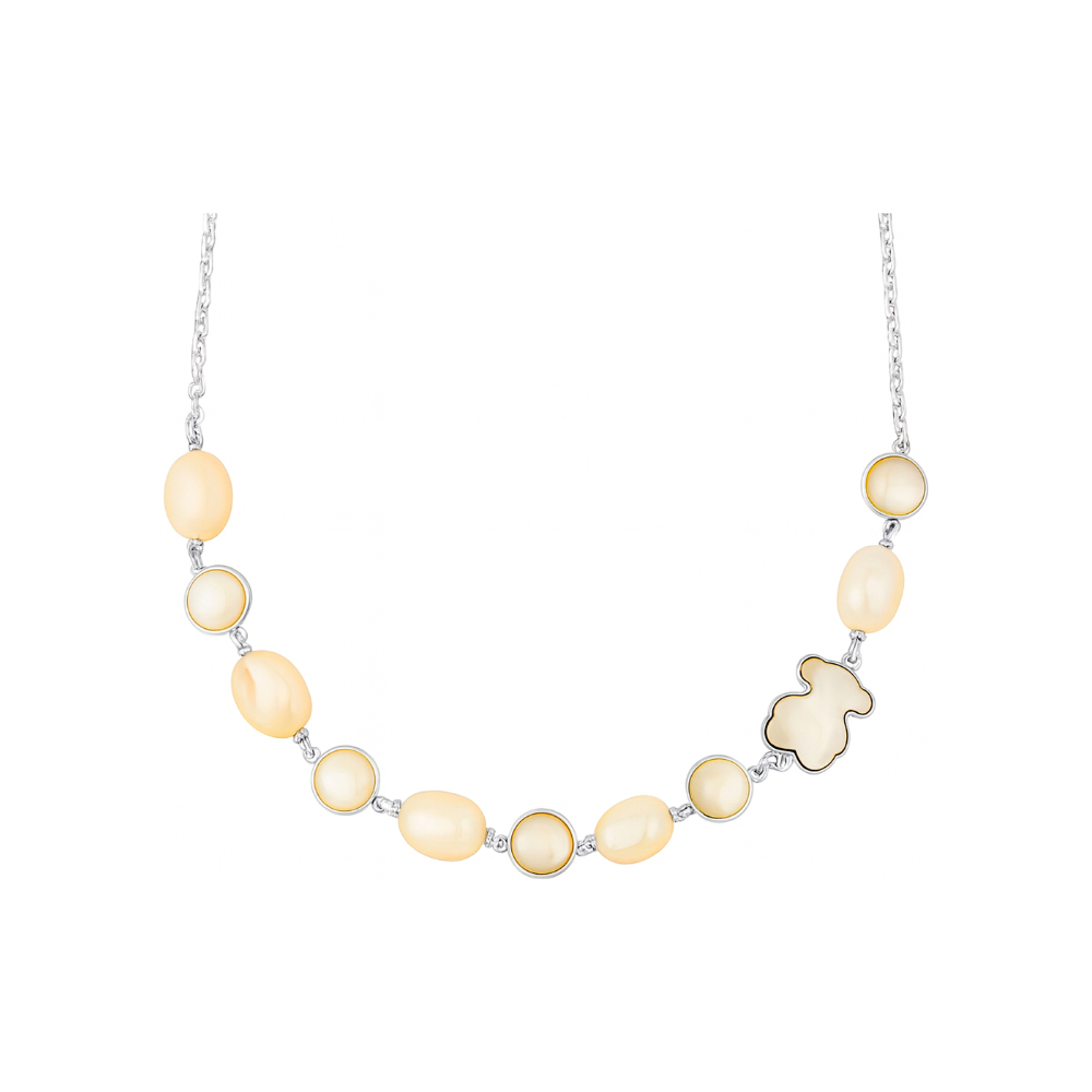 Tous style bear silver necklace with mother-of-pearl stones