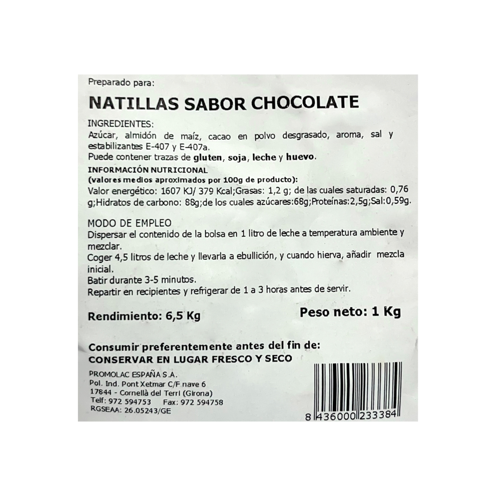 Natilla sabor chocolate Promolac (1 kg / 2.2 lb) - Miniatura 3