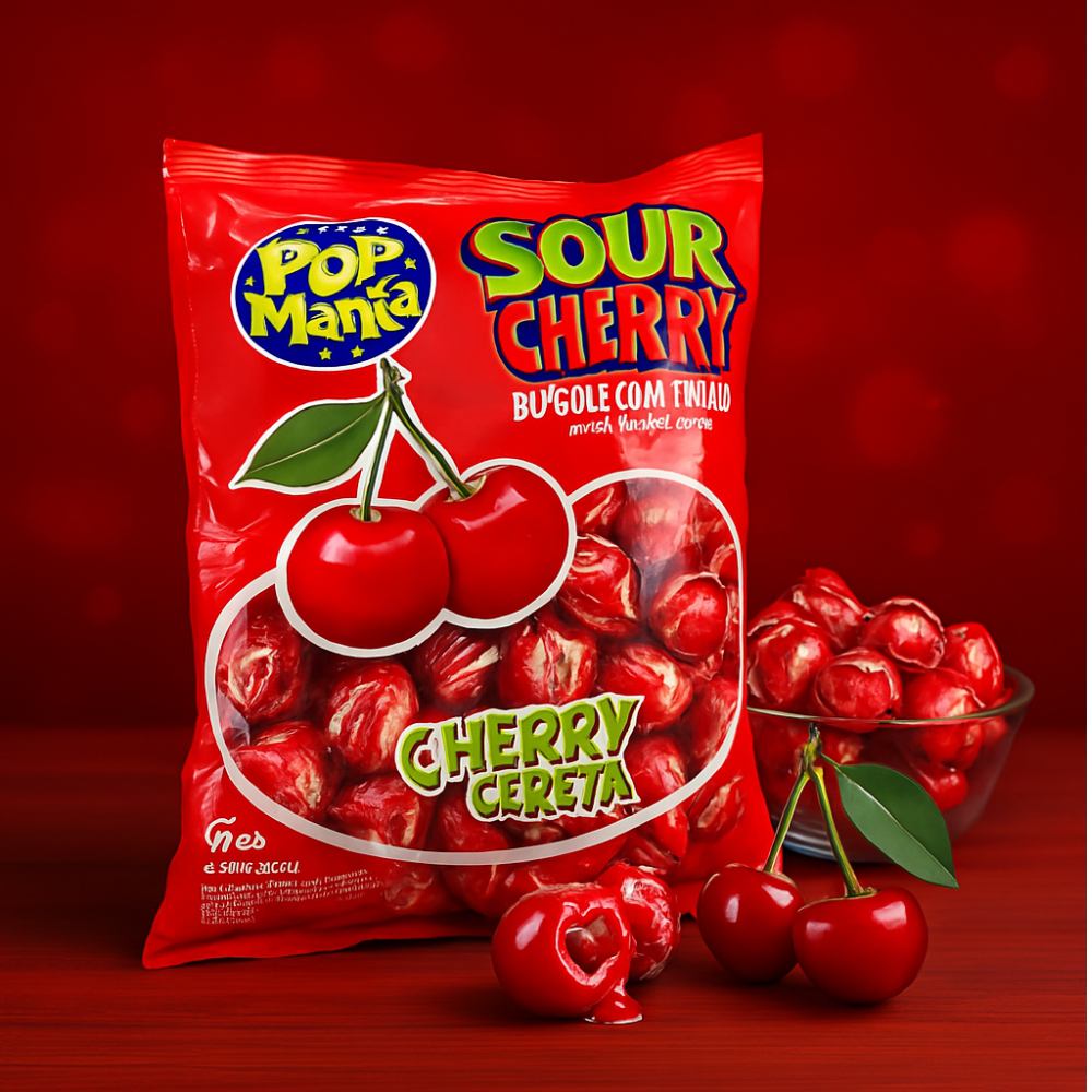 Paquete de chupa chupa sabor a cereza agria relleno de chicle Pop Mania (672 g / 1.48 lb) - Miniatura 4
