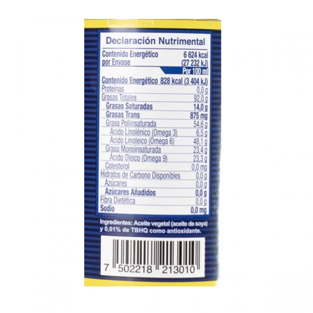 Aceite comestible puro de soya Hysa (800 ml) - Miniatura 3