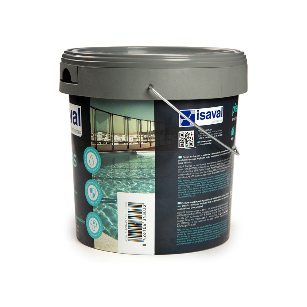 Pintura acrílica al agua para piscinas color azul Isaval (5 kg / 11 lb) - Miniatura 3
