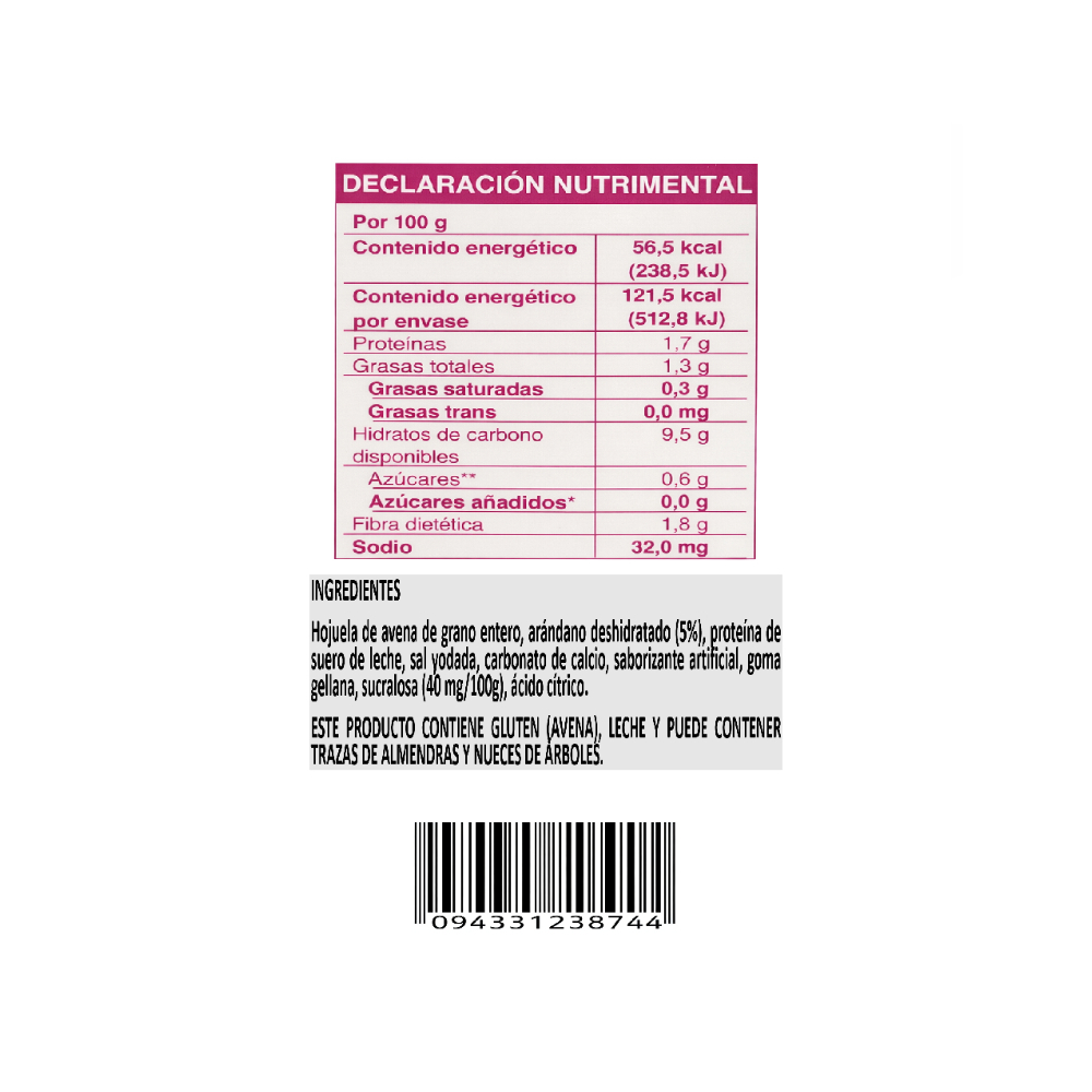 Avena instantánea integral sin azúcar sabor arádanos Ganvita (35 g / 1.23 oz) - Miniatura 2