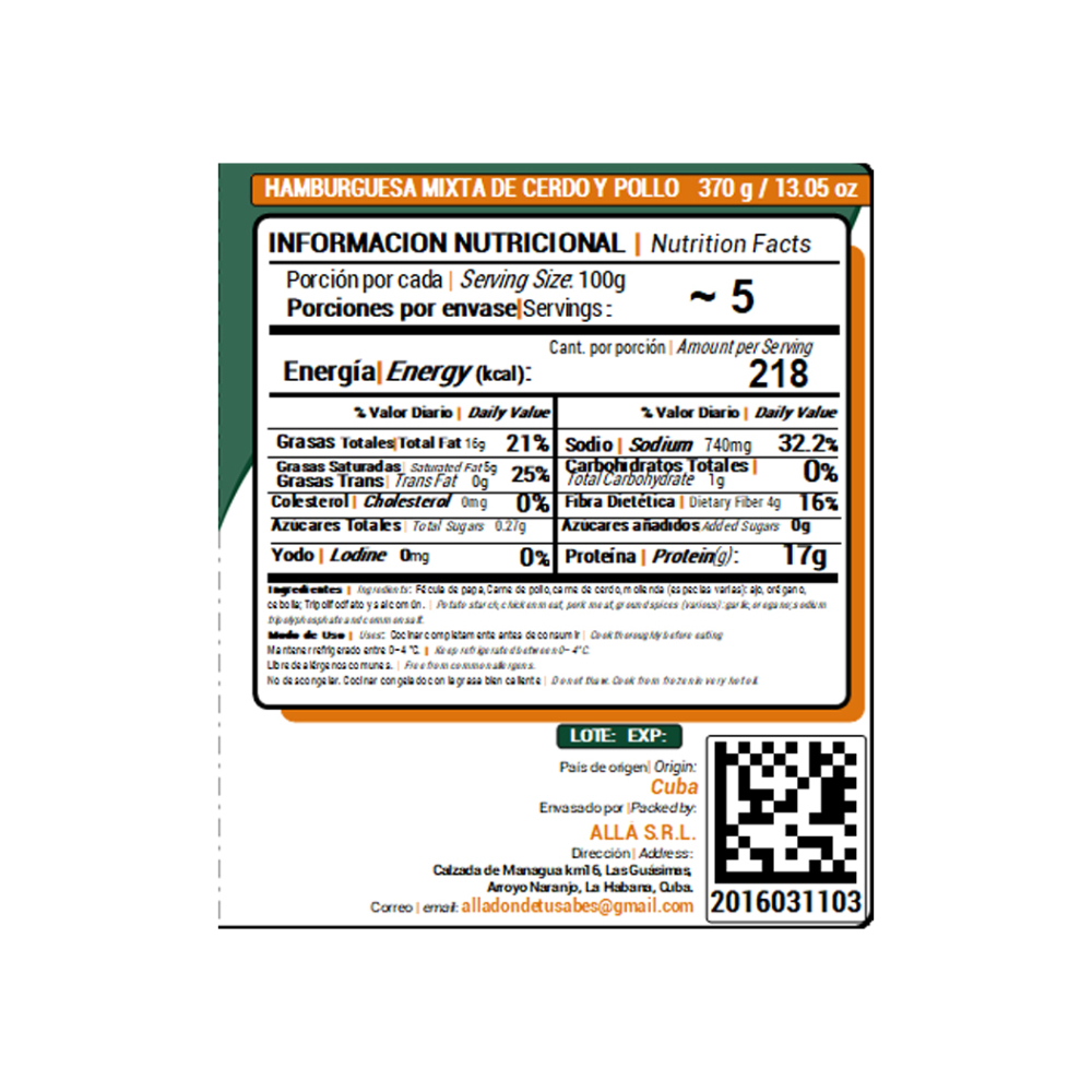 Hamburguesa mixta de cerdo y pollo ALLÁ (370 g / 13.05 oz) - Miniatura 4